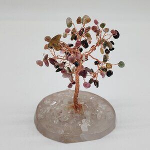 Handmade Gemstone Bonsai Tree With Copper Wire & Geode Base